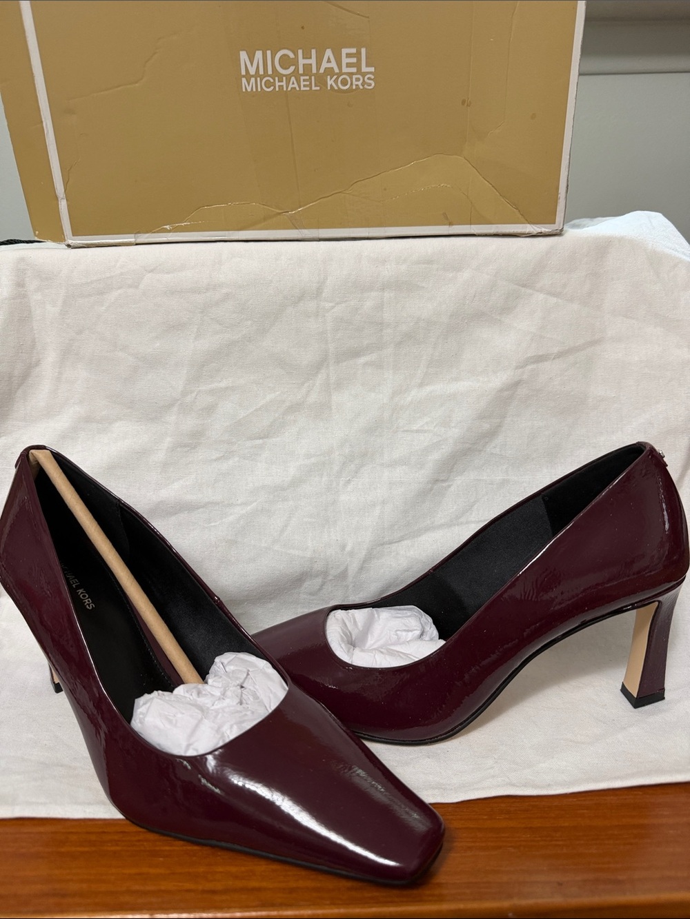 Michael Kors Women's Burgundy Patent Leather Mid Heel Pumps